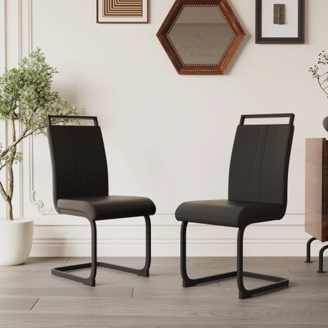 Alt view image 4 of 7 - Dining Chairs, Faux Leather High Back Upholstered Side Chair with Shaped Tube Black Metal Legs for Dining Kitchen