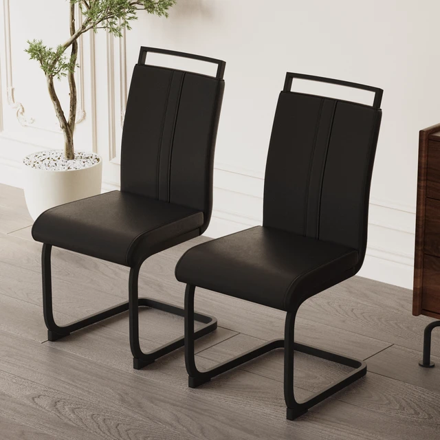 Alt view image 2 of 7 - Dining Chairs, Faux Leather High Back Upholstered Side Chair with Shaped Tube Black Metal Legs for Dining Kitchen