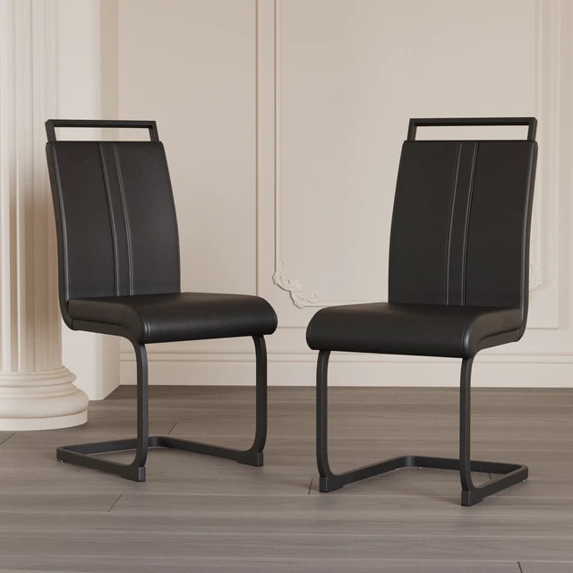 Alt view image 3 of 7 - Dining Chairs, Faux Leather High Back Upholstered Side Chair with Shaped Tube Black Metal Legs for Dining Kitchen