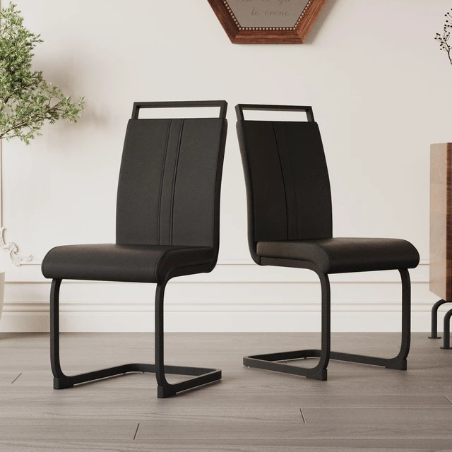 Main image of Dining Chairs, Faux Leather High Back Upholstered Side Chair with Shaped Tube Black Metal Legs for Dining Kitchen