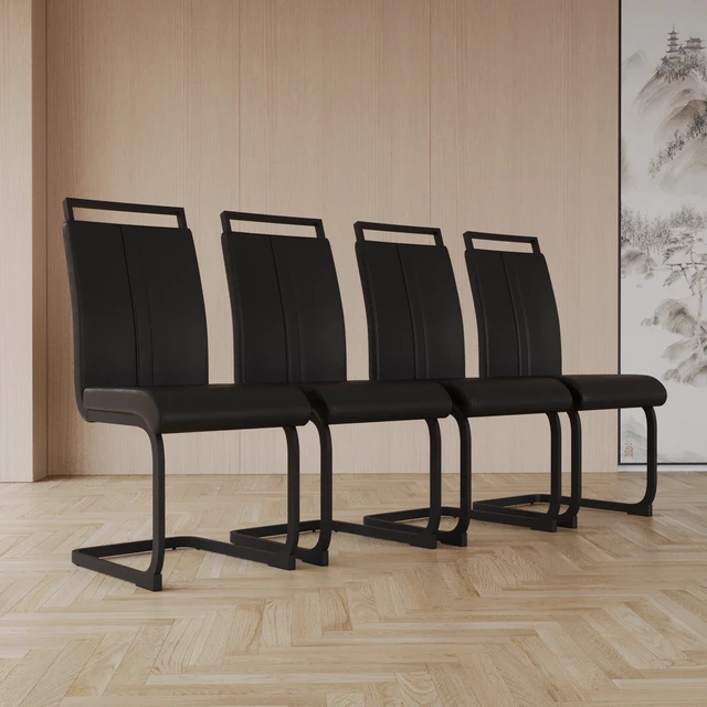 Alt view image 7 of 7 - Dining Chairs, Faux Leather High Back Upholstered Side Chair with Shaped Tube Black Metal Legs for Dining Kitchen