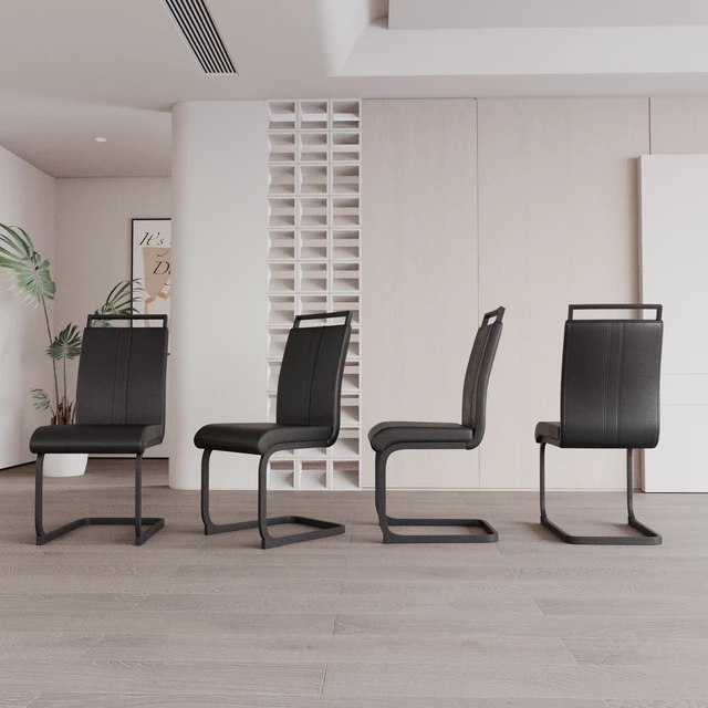 Alt view image 6 of 7 - Dining Chairs, Faux Leather High Back Upholstered Side Chair with Shaped Tube Black Metal Legs for Dining Kitchen