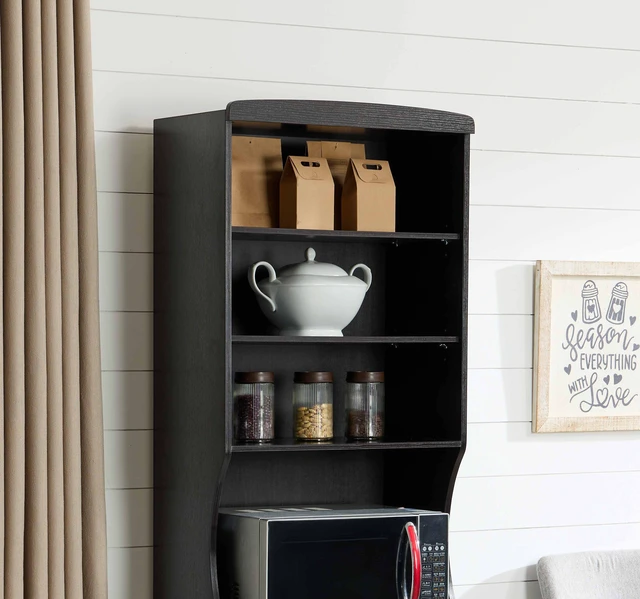 Alt view image 4 of 7 - Microwave Cabinet Station Pantry One Drawer Two Door Cabinet Six Shelves Cord Control Opening Cocoa Color, Espresso