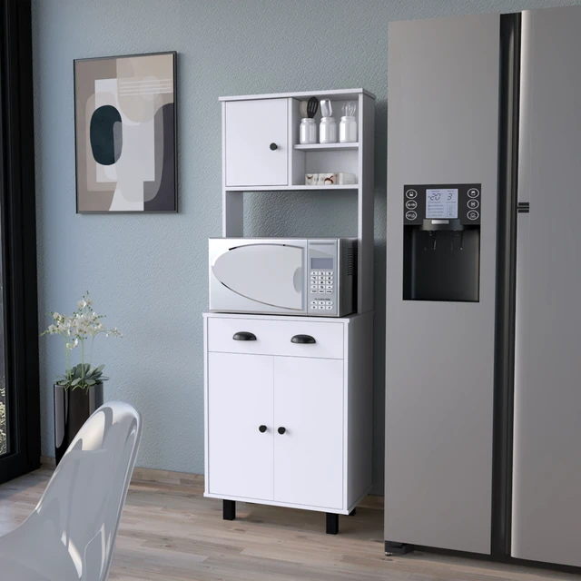 Alt view image 2 of 7 - Tacna Kitchen Pantry with Ample Storage, Open Shelves 1 Drawer Cabinet 2 Shelves, White, Particle Board, Servers