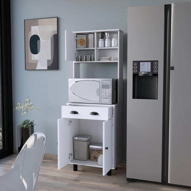 Main image of Tacna Kitchen Pantry with Ample Storage, Open Shelves 1 Drawer Cabinet 2 Shelves, White, Particle Board, Servers
