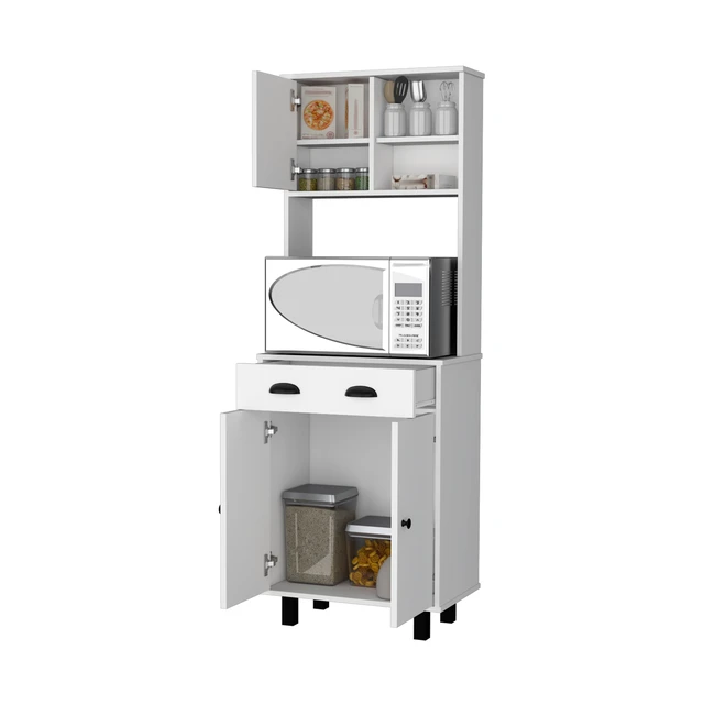 Alt view image 3 of 7 - Tacna Kitchen Pantry with Ample Storage, Open Shelves 1 Drawer Cabinet 2 Shelves, White, Particle Board, Servers