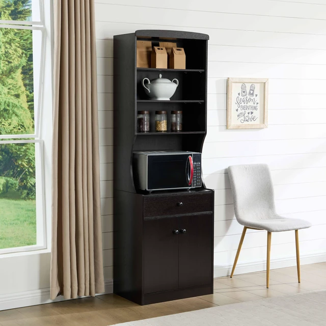 Main image of Microwave Cabinet Station Pantry One Drawer Two Door Cabinet Six Shelves Cord Control Opening Cocoa Color, Espresso