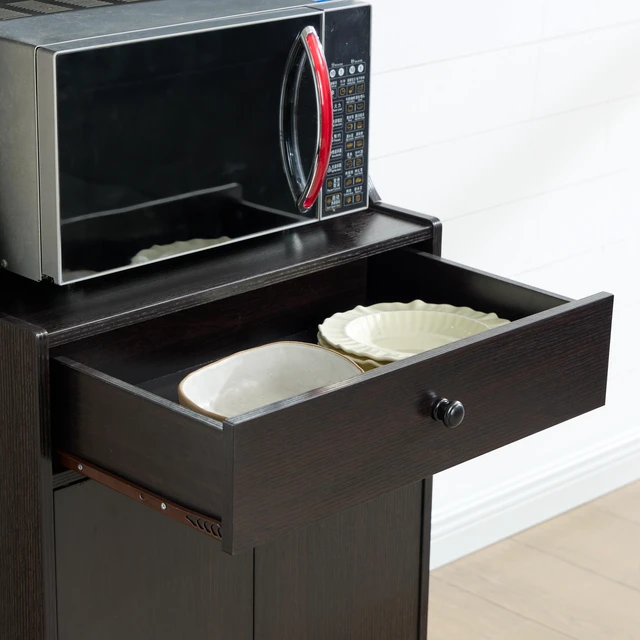 Alt view image 3 of 7 - Microwave Cabinet Station Pantry One Drawer Two Door Cabinet Six Shelves Cord Control Opening Cocoa Color, Espresso