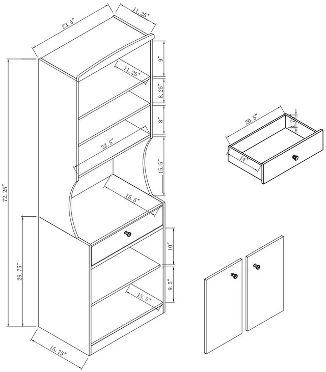 Alt view image 6 of 7 - Microwave Cabinet Station Pantry One Drawer Two Door Cabinet Six Shelves Cord Control Opening Cocoa Color, Espresso