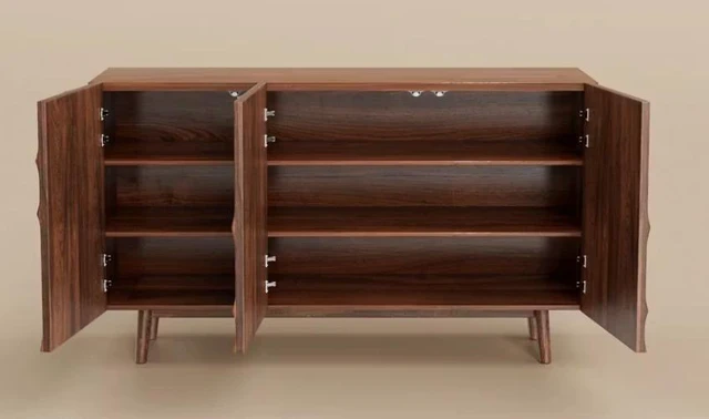 Alt view image 3 of 5 - Sintered Dining Set Oval Table Matching Sideboard Cabinet, Walnut, Plywood and Sintered Stone, Servers Sideboards