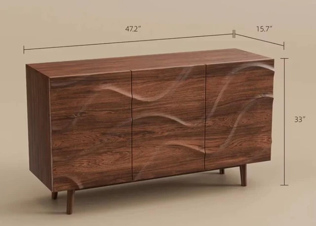 Alt view image 2 of 5 - Sintered Dining Set Oval Table Matching Sideboard Cabinet, Walnut, Plywood and Sintered Stone, Servers Sideboards