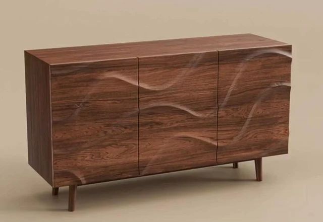 Alt view image 4 of 5 - Sintered Dining Set Oval Table Matching Sideboard Cabinet, Walnut, Plywood and Sintered Stone, Servers Sideboards