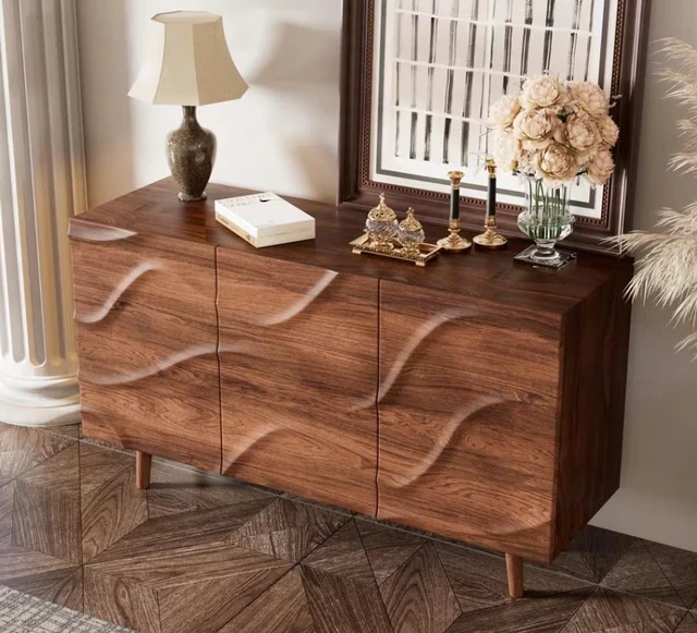 Alt view image 5 of 5 - Sintered Dining Set Oval Table Matching Sideboard Cabinet, Walnut, Plywood and Sintered Stone, Servers Sideboards