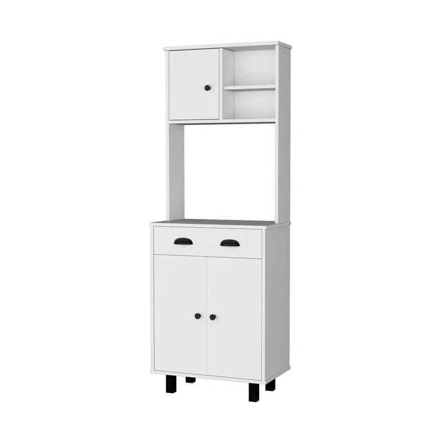 Alt view image 4 of 7 - Tacna Kitchen Pantry with Ample Storage, Open Shelves 1 Drawer Cabinet 2 Shelves, White, Particle Board, Servers