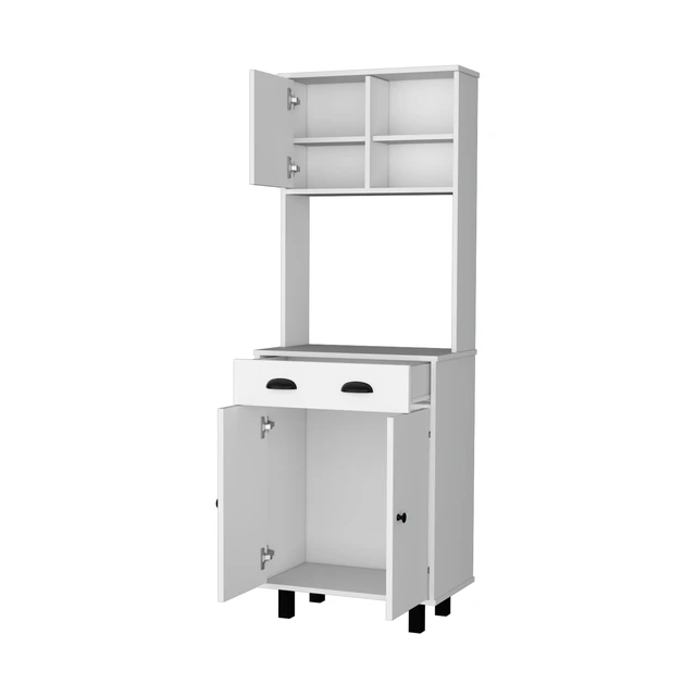 Alt view image 7 of 7 - Tacna Kitchen Pantry with Ample Storage, Open Shelves 1 Drawer Cabinet 2 Shelves, White, Particle Board, Servers
