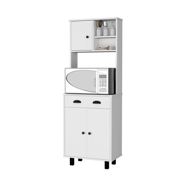 Alt view image 5 of 7 - Tacna Kitchen Pantry with Ample Storage, Open Shelves 1 Drawer Cabinet 2 Shelves, White, Particle Board, Servers