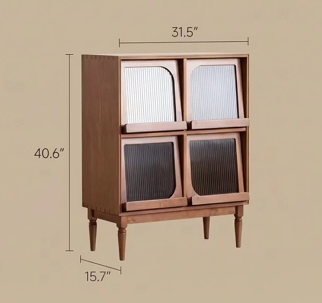 Alt view image 2 of 7 - 31.5 Inch Storage Cabinet Solid Display Cabinet with Fluted Glass Doors and Shelves, Walnut, Wood, Servers Sideboards