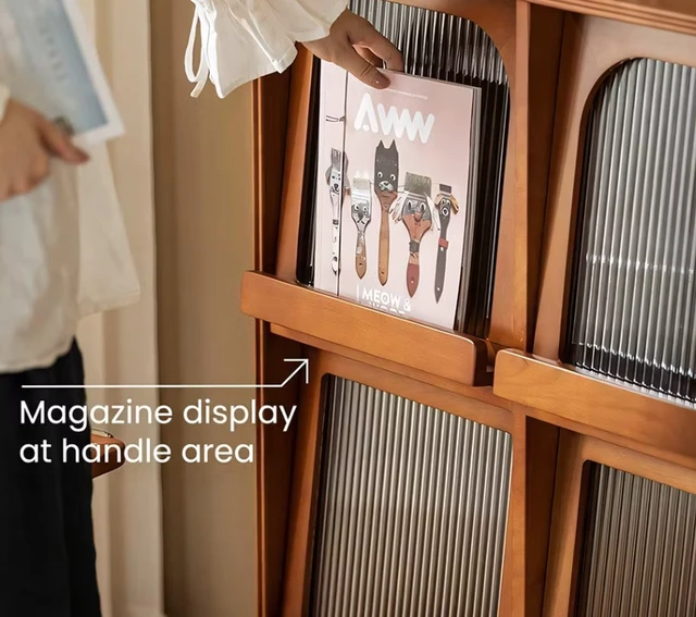 Alt view image 5 of 7 - 31.5 Inch Storage Cabinet Solid Display Cabinet with Fluted Glass Doors and Shelves, Walnut, Wood, Servers Sideboards
