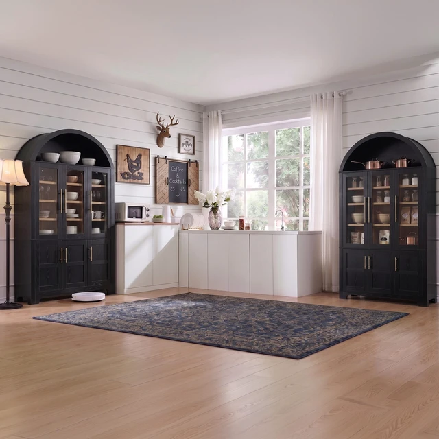 Alt view image 4 of 7 - 73 Inch Tall Arched Kitchen Pantry, Arched Cabinet with Three Glass Doors Kitchen Storage Cabinet with Door Shelves