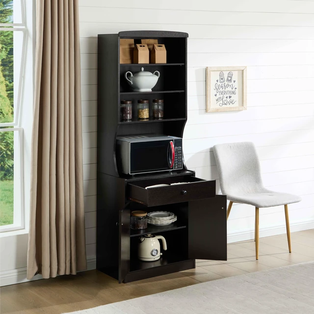 Alt view image 2 of 7 - Microwave Cabinet Station Pantry One Drawer Two Door Cabinet Six Shelves Cord Control Opening Cocoa Color, Espresso