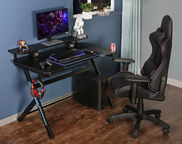 Main image of 48 Inch Gaming Computer Desk with Removable Monitor Stand, Shaped Large Gamer Workstation pc Table with Cup Holder