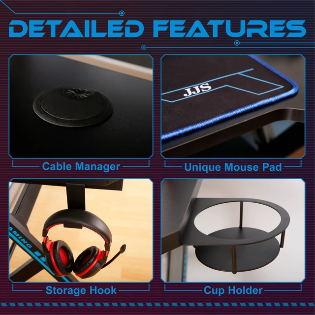 Alt view image 6 of 7 - 48 Inch Gaming Computer Desk with Removable Monitor Stand, Shaped Large Gamer Workstation pc Table with Cup Holder