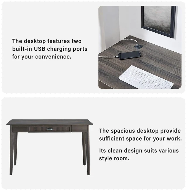 Alt view image 6 of 7 - Computer Writing Desk, Smoke, MDF, Desks Work Surfaces