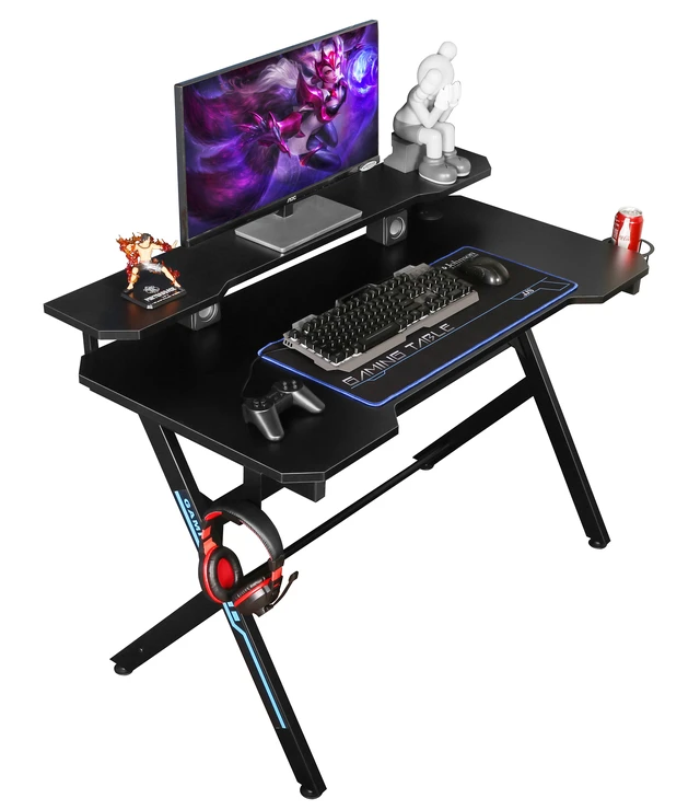 Alt view image 4 of 7 - 48 Inch Gaming Computer Desk with Removable Monitor Stand, Shaped Large Gamer Workstation pc Table with Cup Holder