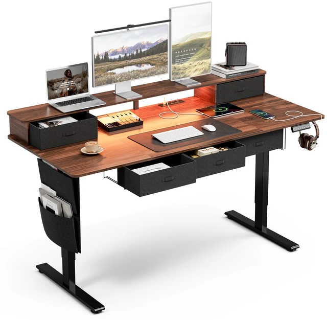 Main image of 71 32 Inch Sit Stand Desk 5 Drawers, Power Hub LED Lights Monitor Shelf and Cable Mgt 28.3 to 47.2 Inch Adj