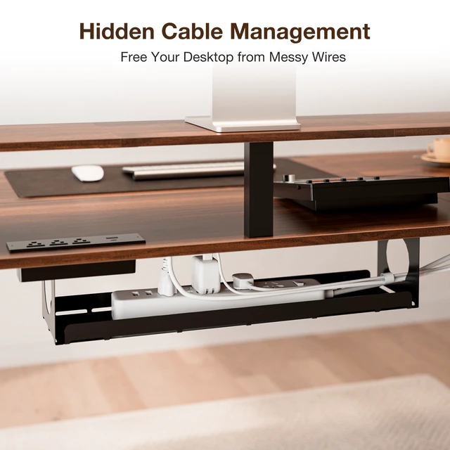 Alt view image 4 of 7 - 71 32 Inch Sit Stand Desk 5 Drawers, Power Hub LED Lights Monitor Shelf and Cable Mgt 28.3 to 47.2 Inch Adj