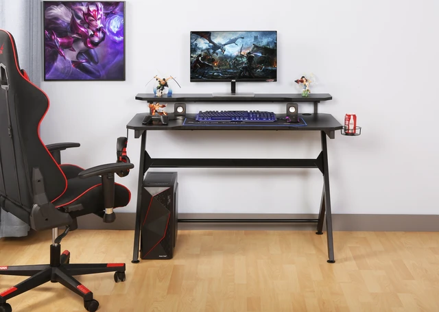 Alt view image 5 of 7 - 48 Inch Gaming Computer Desk with Removable Monitor Stand, Shaped Large Gamer Workstation pc Table with Cup Holder