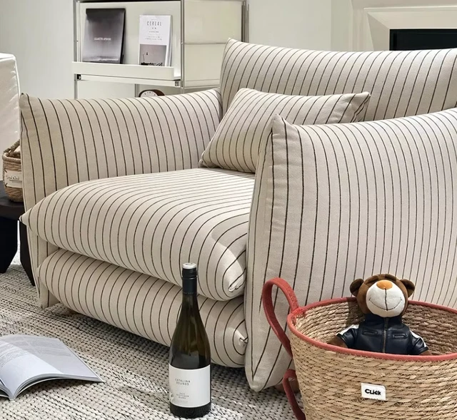 Alt view image 6 of 6 - Striped Upholstered Lounge Chair Accent Armchair with Curved Arms and Deep Seat, Beige Stripe, Foam and Solid Wood