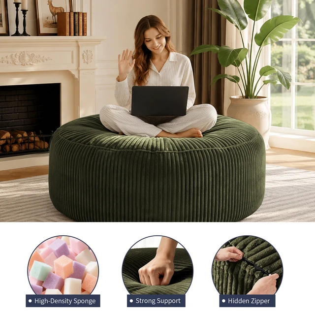 Alt view image 4 of 7 - Lazy Chair, Bean Bag Chair Memory Foam Filling Adult and Teen Bean Bag Soft Sofa with Soft Fabric Cover Round Sofa