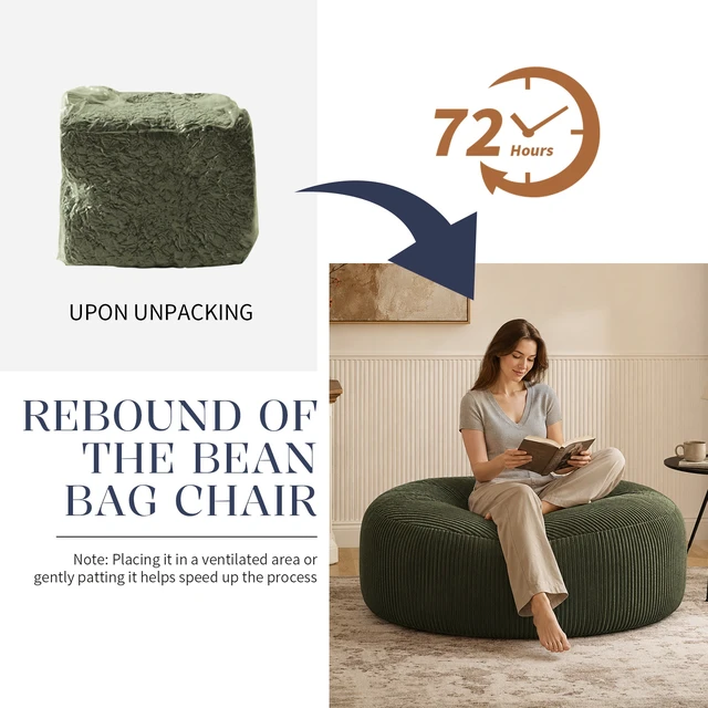 Alt view image 5 of 7 - Lazy Chair, Bean Bag Chair Memory Foam Filling Adult and Teen Bean Bag Soft Sofa with Soft Fabric Cover Round Sofa