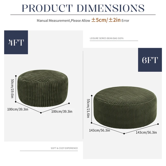 Alt view image 7 of 7 - Lazy Chair, Bean Bag Chair Memory Foam Filling Adult and Teen Bean Bag Soft Sofa with Soft Fabric Cover Round Sofa
