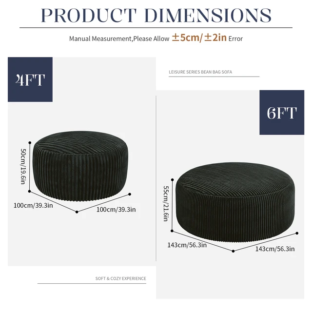 Alt view image 3 of 7 - Lazy Chair, Bean Bag Chair Memory Foam Filling Adult and Teen Bean Bag Soft Sofa with Soft Fabric Cover Round Sofa