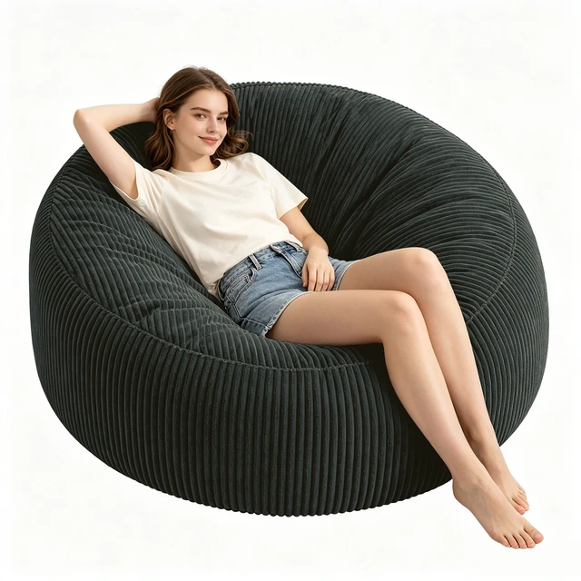 Alt view image 6 of 7 - Lazy Chair, Bean Bag Chair Memory Foam Filling Adult and Teen Bean Bag Soft Sofa with Soft Fabric Cover Round Sofa