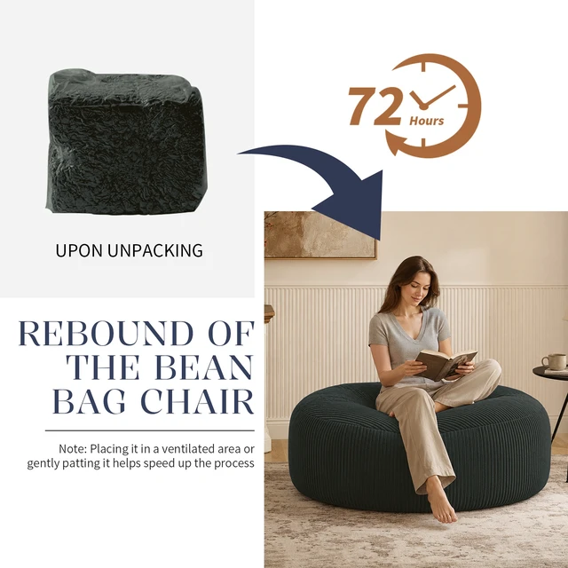 Alt view image 4 of 7 - Lazy Chair, Bean Bag Chair Memory Foam Filling Adult and Teen Bean Bag Soft Sofa with Soft Fabric Cover Round Sofa