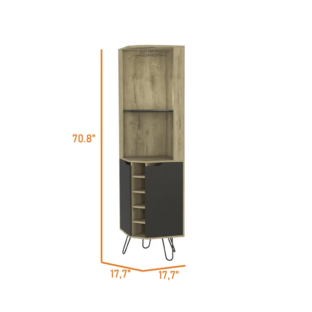 Alt view image 4 of 7 - Grace Corner Bar Cabinet, Six Built in Wine Rack Four Shelves Door Two Shelves, Multi, Particle Board