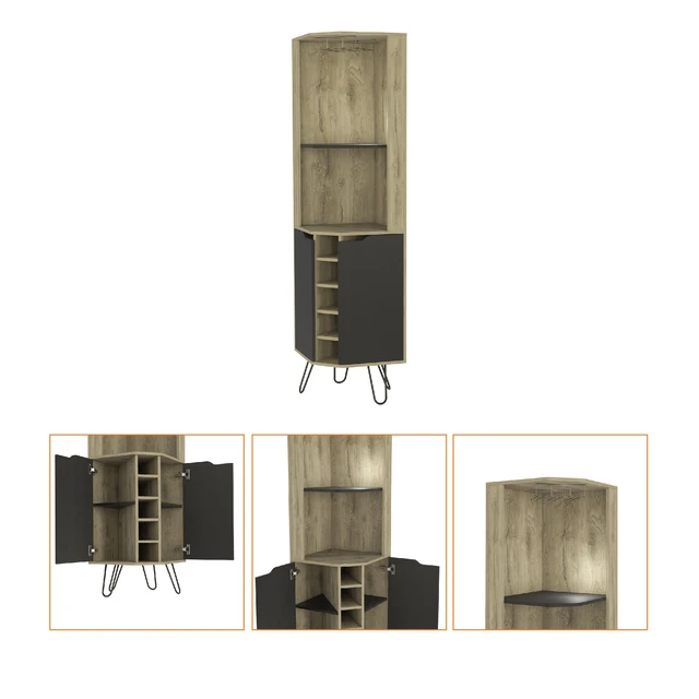 Alt view image 6 of 7 - Grace Corner Bar Cabinet, Six Built in Wine Rack Four Shelves Door Two Shelves, Multi, Particle Board