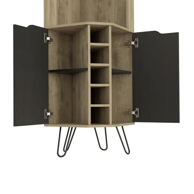 Alt view image 3 of 7 - Grace Corner Bar Cabinet, Six Built in Wine Rack Four Shelves Door Two Shelves, Multi, Particle Board