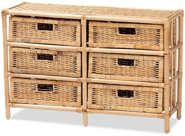 Main image of Bohemian Rattan 6 Drawer Storage Cabinet, Brown, Plywood