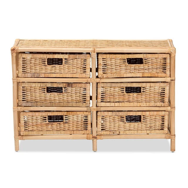 Alt view image 3 of 7 - Bohemian Rattan 6 Drawer Storage Cabinet, Brown, Plywood