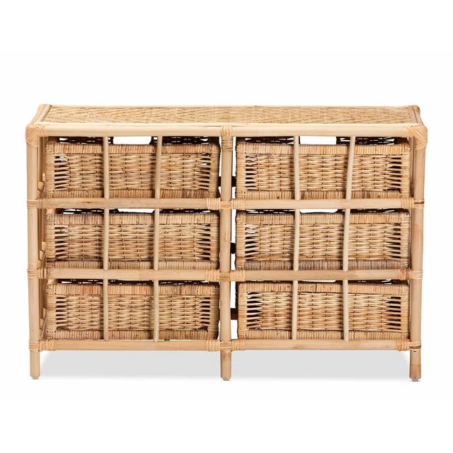 Alt view image 5 of 7 - Bohemian Rattan 6 Drawer Storage Cabinet, Brown, Plywood