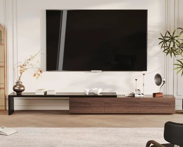 Main image of Extendable TV Stand with Storage Drawers TV Console, Walnut Black, Wood, Cabinets