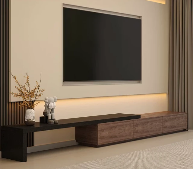 Alt view image 2 of 7 - Extendable TV Stand with Storage Drawers TV Console, Walnut Black, Wood, Cabinets