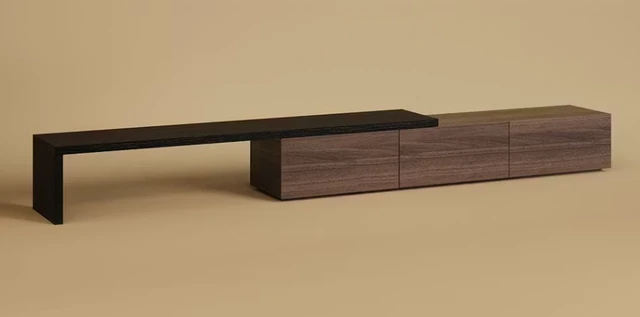Alt view image 5 of 7 - Extendable TV Stand with Storage Drawers TV Console, Walnut Black, Wood, Cabinets