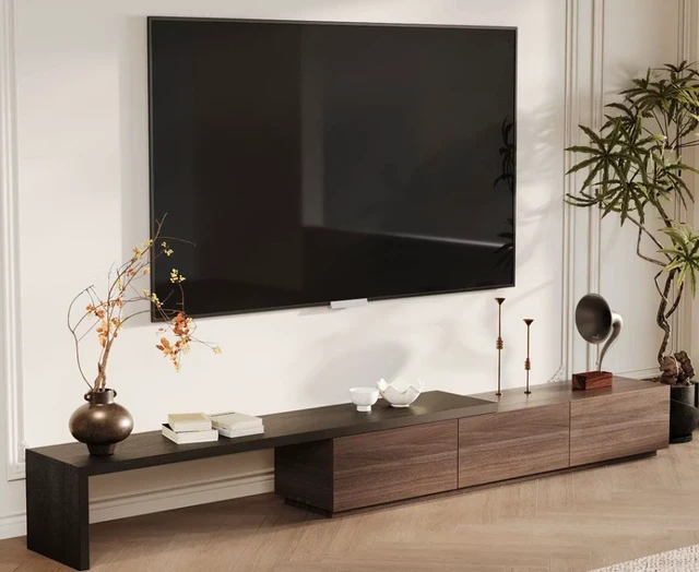 Alt view image 4 of 7 - Extendable TV Stand with Storage Drawers TV Console, Walnut Black, Wood, Cabinets