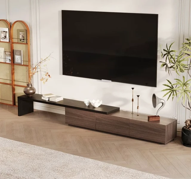 Alt view image 6 of 7 - Extendable TV Stand with Storage Drawers TV Console, Walnut Black, Wood, Cabinets