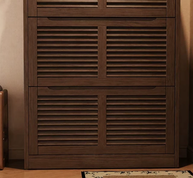 Alt view image 2 of 7 - 31.4 Inch Wooden Flip Door Shoe Cabinet Slim Space Saving Entryway Storage Organizer, Brown, Rubber Wood